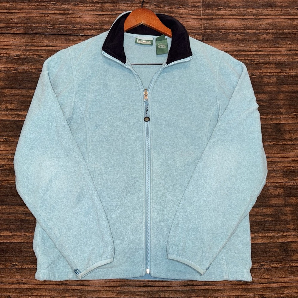 L.L. Bean Full Zip Fleece Jacket Light Blue Women's M Ski Snow Attachment Loops